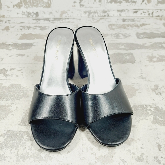 New Nine West Unah 3 Black Faux Leather Slide In Heels V245 - Picture 5 of 12